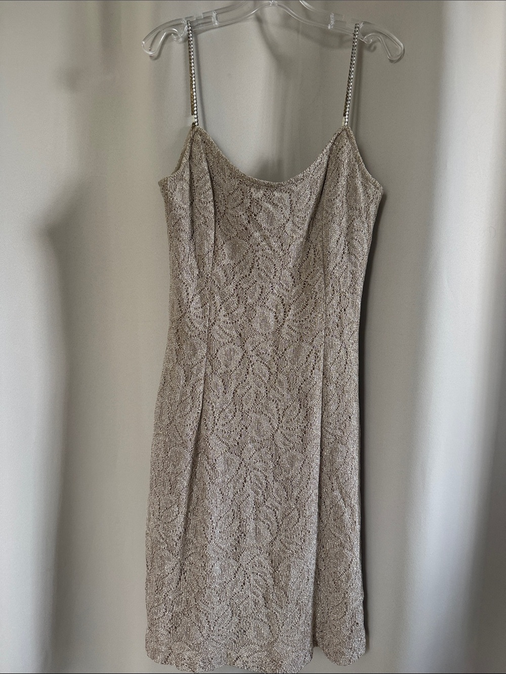Lindissima Vintage Beaded Strap Lace Slip Dress in Beige
